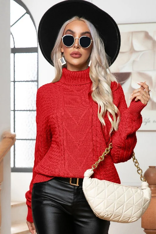 WOMEN TWIST HIGH NECK LOOSE KNIT SWEATER