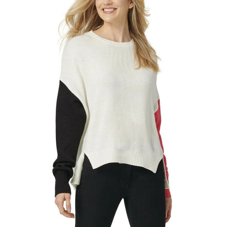 DKNY Women's High-Low Colorblocked Sweater White Size Large