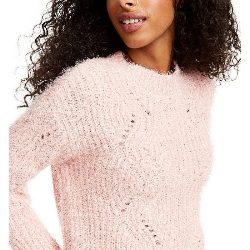 Freshman Juniors' Pointelle Chenille Sweater Pink Size Large