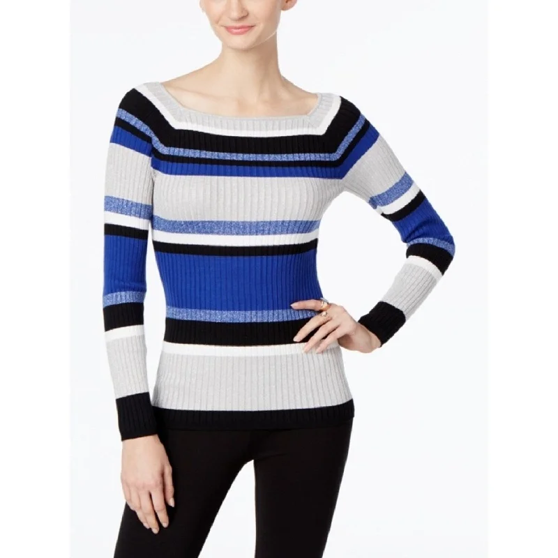 INC International Concepts Women's Striped Sweater, Goddess Blue, Size XL - Blue