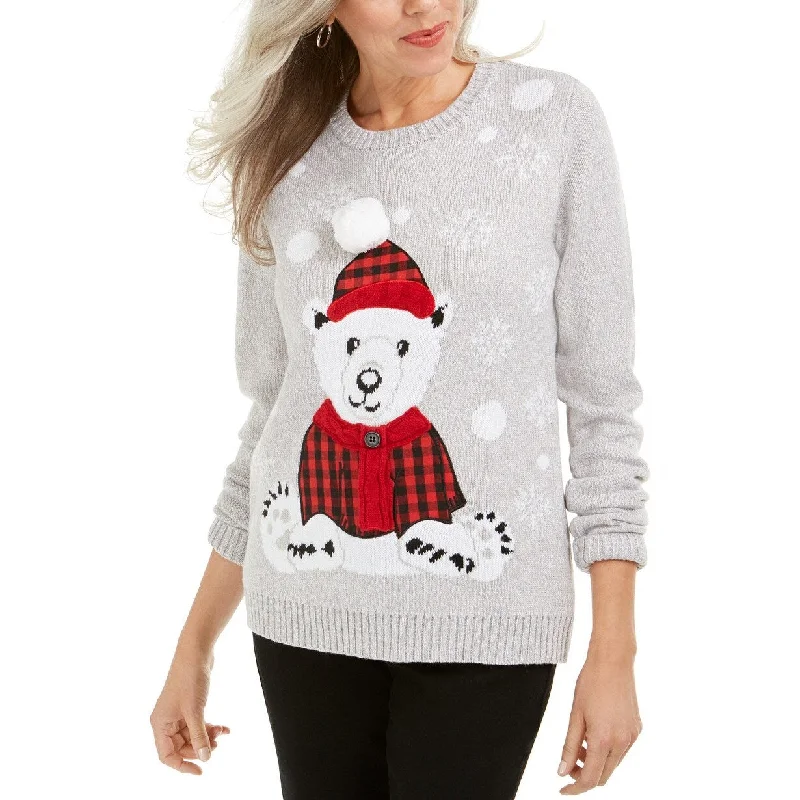 Karen Scott Women's Bear Applique Holiday Sweater Med Gray Size Extra Large - X-Large