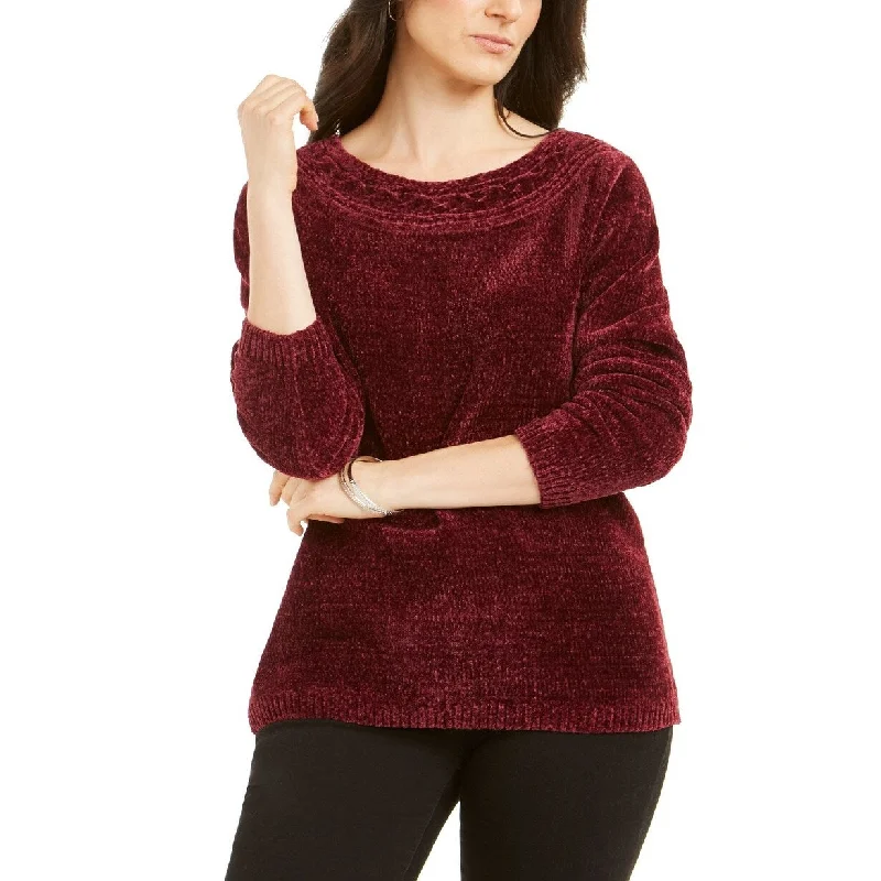 Karen Scott Women's Boat-Neck Chenille Sweater Bright Red Size XL