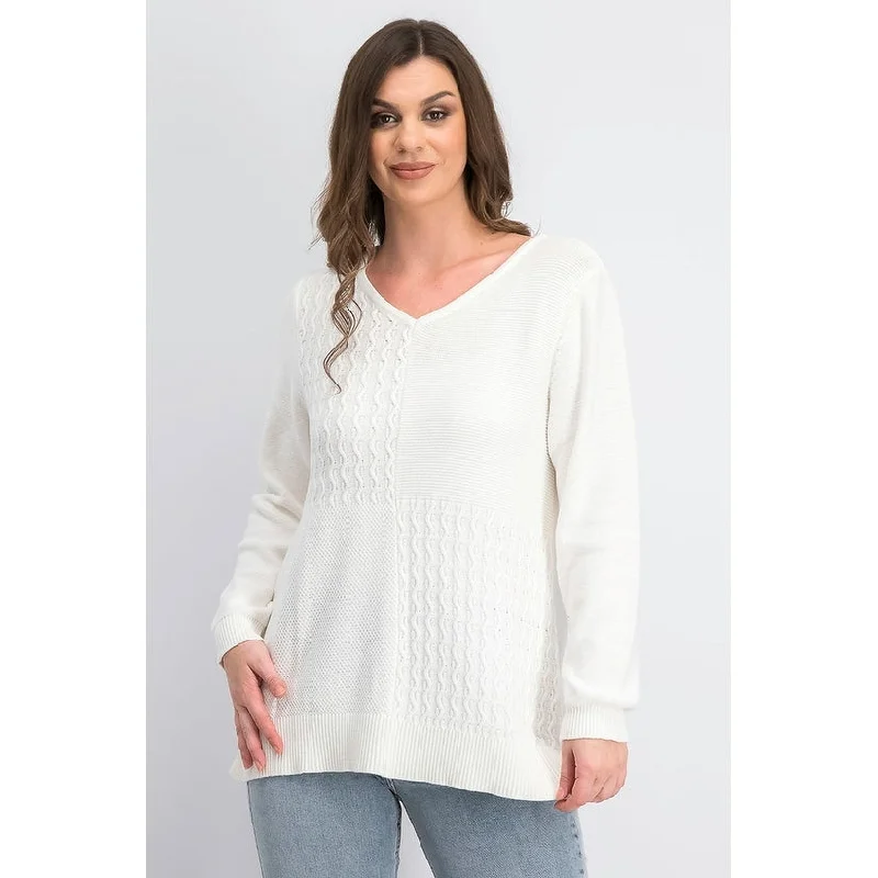 Karen Scott Women's Cotton Mixed-Stitch Sweater White Size Small