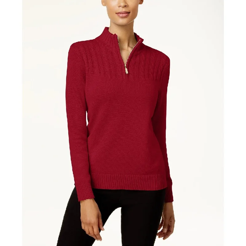 Karen Scott Women's Cotton Zip Neck Sweater Bright Red Size X-Small