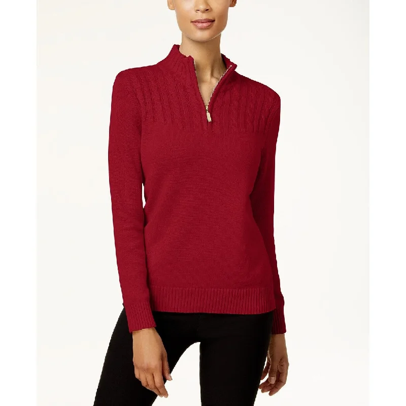 Karen Scott Women's Cotton Zip-Neck Sweater Red Size Small