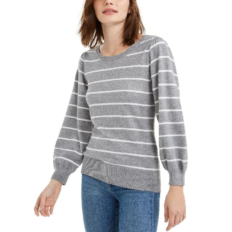 Maison Jules Women's Striped Puff-Sleeve Sweater Gray Size XX Large - XX-Large