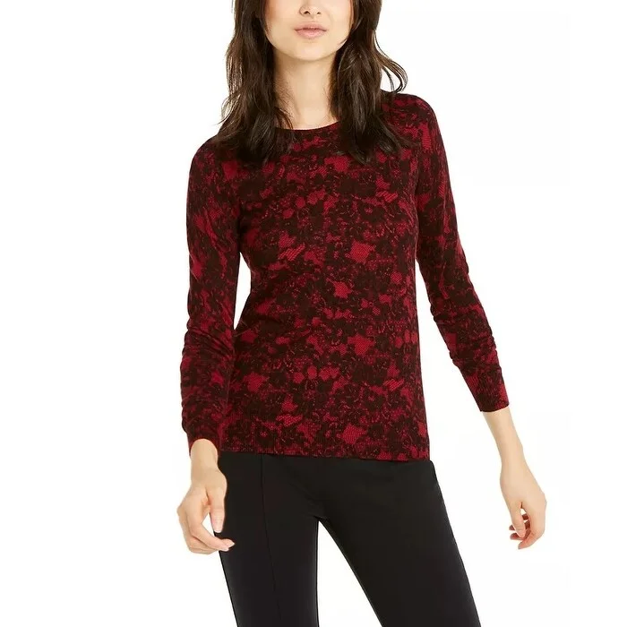 Michael Kors Women's Glam Lace Print Sweater Currant Red Size Small