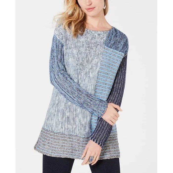 Style & Co. Women's Blocked Boat-Neck Sweater Med Blue Size Small