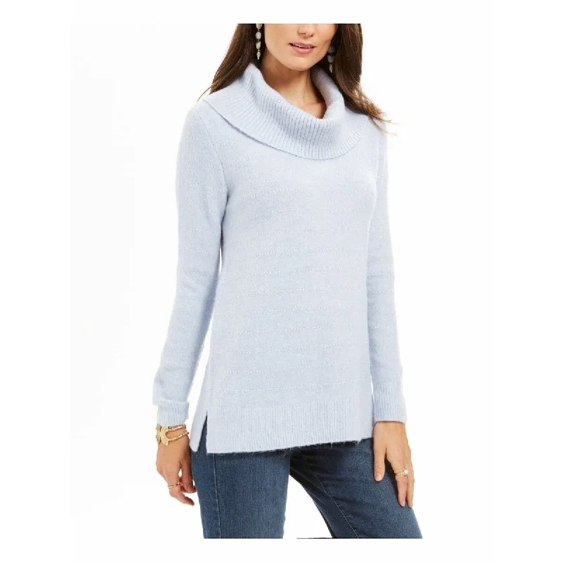 Style & Co Women's Lurex Cowl-Neck Sweater Blue Size Extra Large