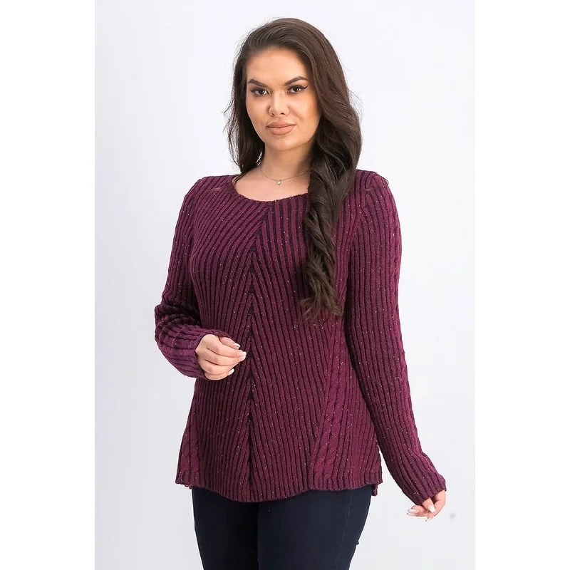 Style & Co Women's Scalloped Hem Ribbed Knit Sweater Dark Red Size M - Medium