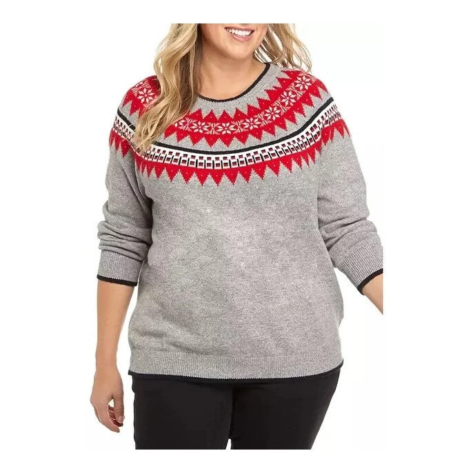 Tommy Hilfiger Women's Fair Isle Mock-Neck Sweater Gray Size 3X