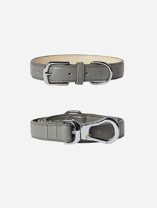 City Vegan Leather Dog Collar & Lead Set | Ash Grey