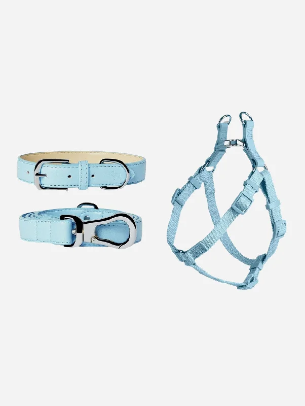 City Vegan Leather & Nylon Dog Collar, Harness & Lead Set | Coastal Blue