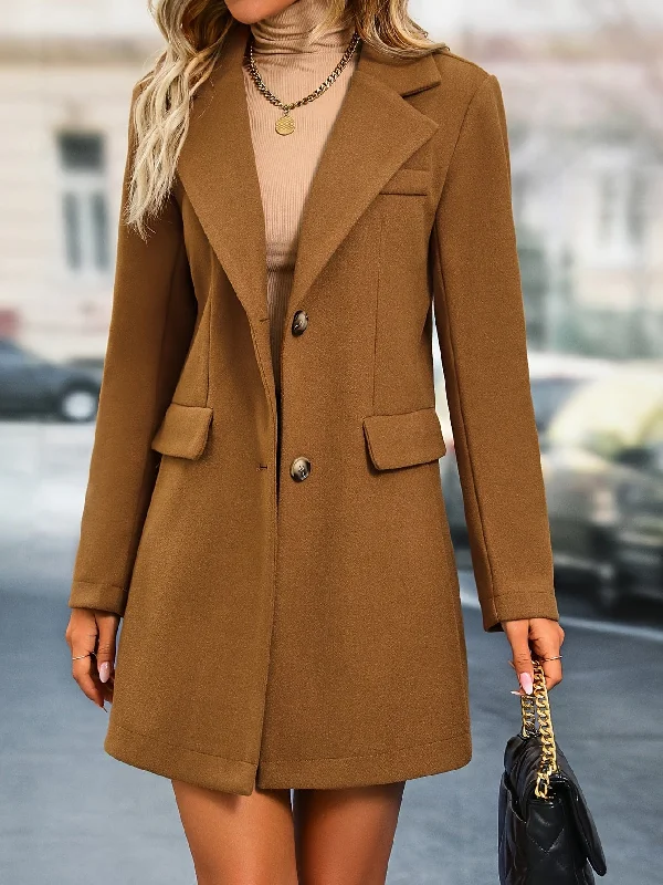 Button-Front Long Sleeve Casual Winter Coat