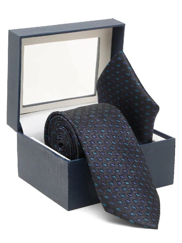 Men's Navy Blue Fashion Geometric Pattern Tie Set