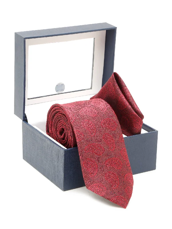 Men's Red Fashion Paisley Pattern Tie Set