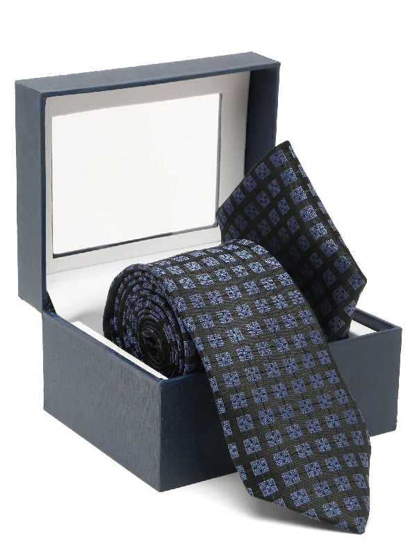 Men's Navy Blue Fashion Medallion Pattern Tie Set