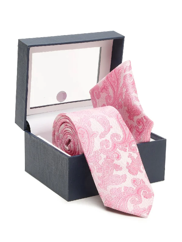 Men's Pink Fashion Paisley Pattern Tie Set