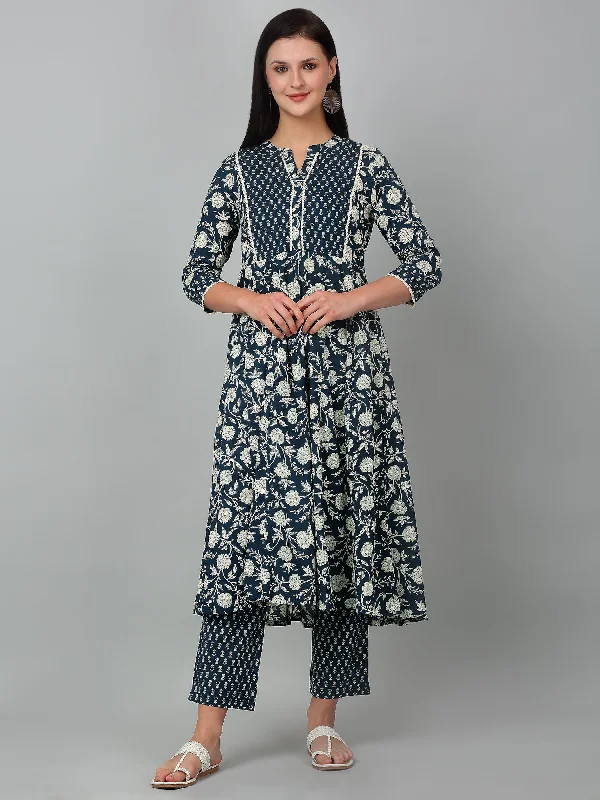 Women's Casual  Blue Printed  Palazzo Set