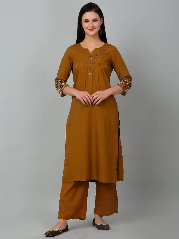 Women's Casual  Brown Solid  Palazzo Set