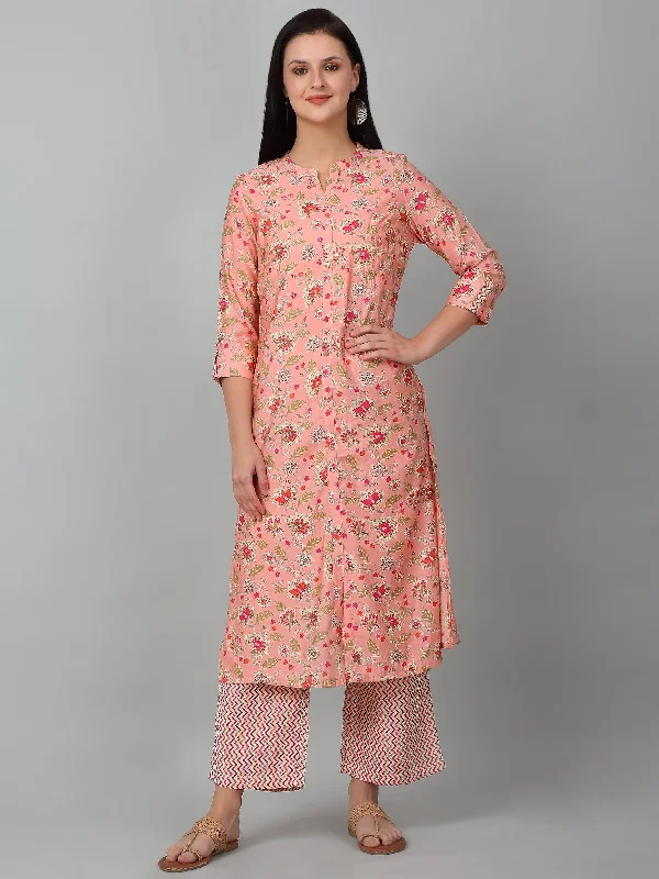 Women's Casual  Peach Printed  Palazzo Set