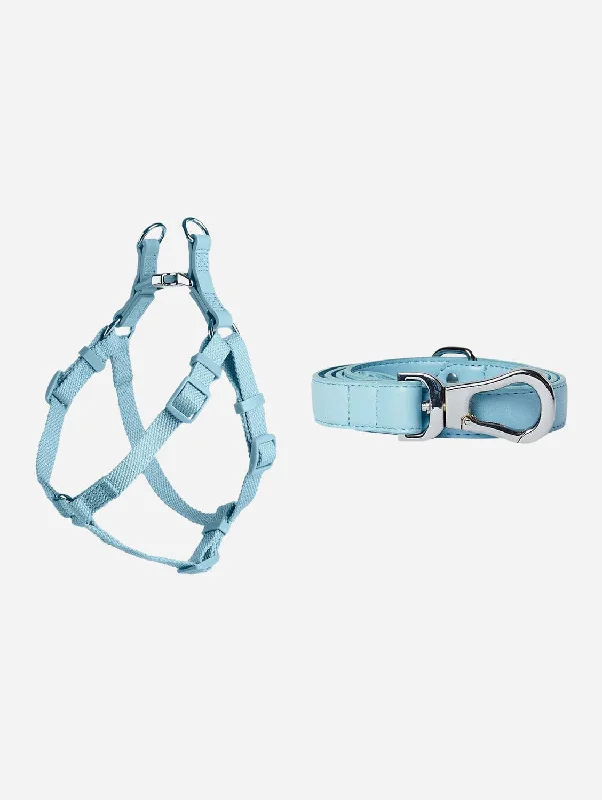 Vegan Leather & Nylon Dog Harness & Lead Set | Coastal Blue