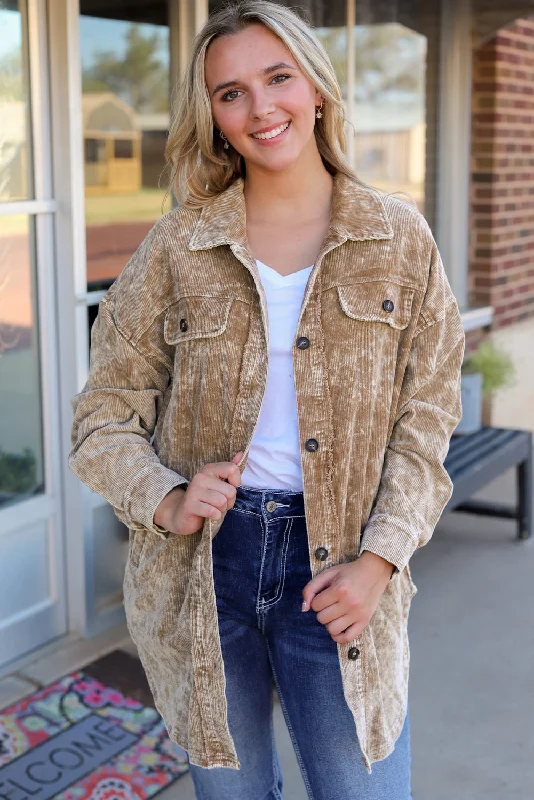 Long Sleeve Corduroy Jacket with Fringe