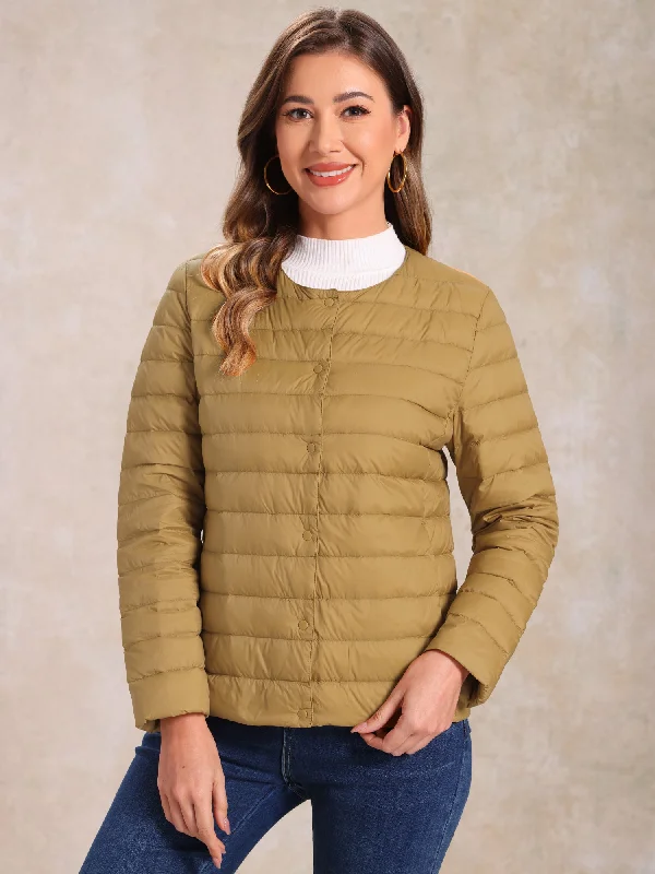 Lightweight Button Down Packable Long Sleeve Puffer Jacket