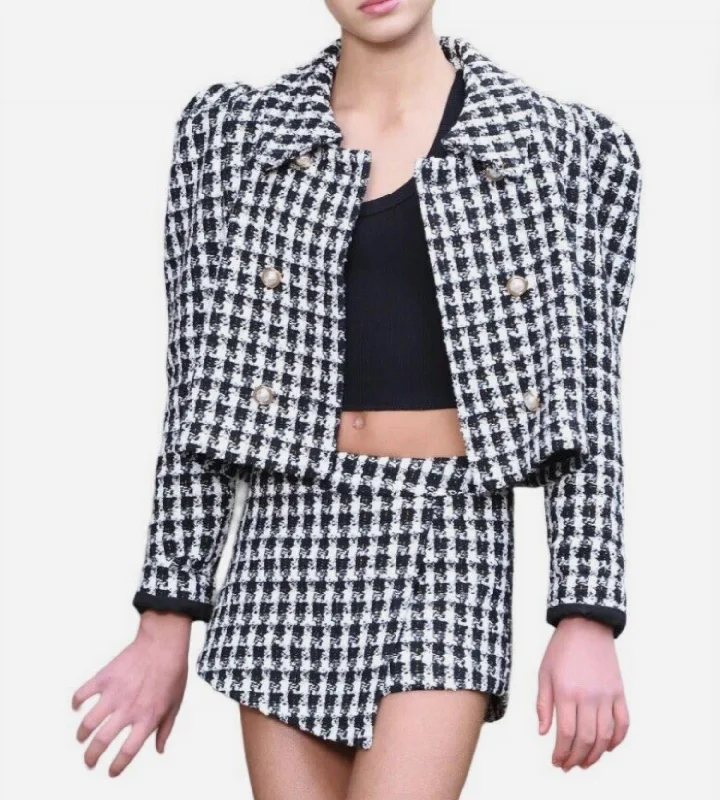 Plaid Jacket And Shorts Set In Black And White