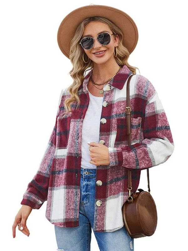 Plus Size Long Sleeve Plaid Jacket