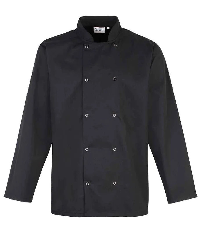 Premier Unisex Long Sleeve Stud Front Chef's Jacket | Black