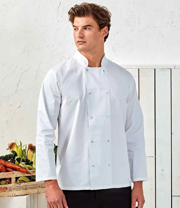 Premier Unisex Long Sleeve Stud Front Chef's Jacket | White