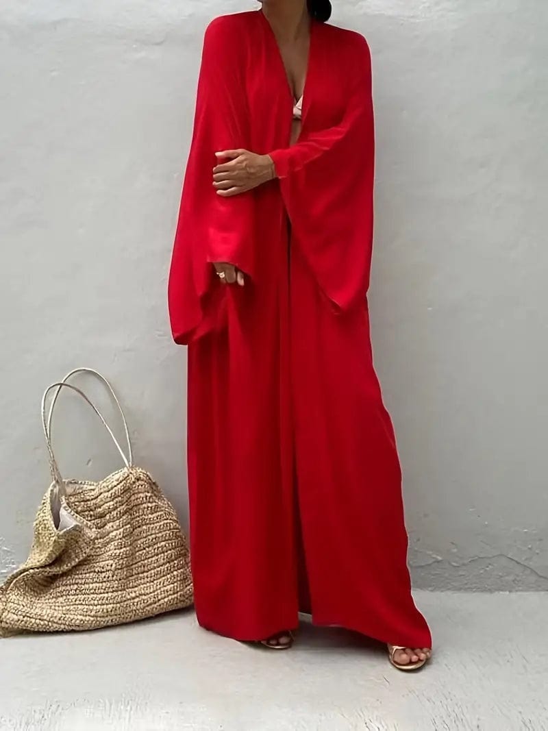 Red Long Sleeve Beach Dress