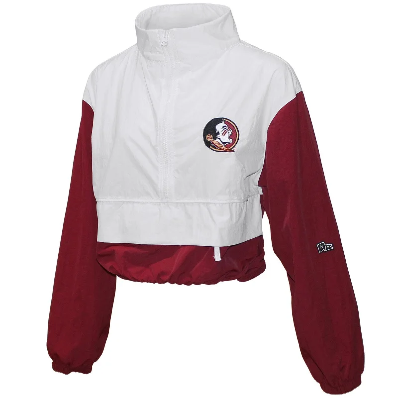 Hype & Vice Women's Seminole Logo/Seminoles Crop Track Jacket - White/Garnet