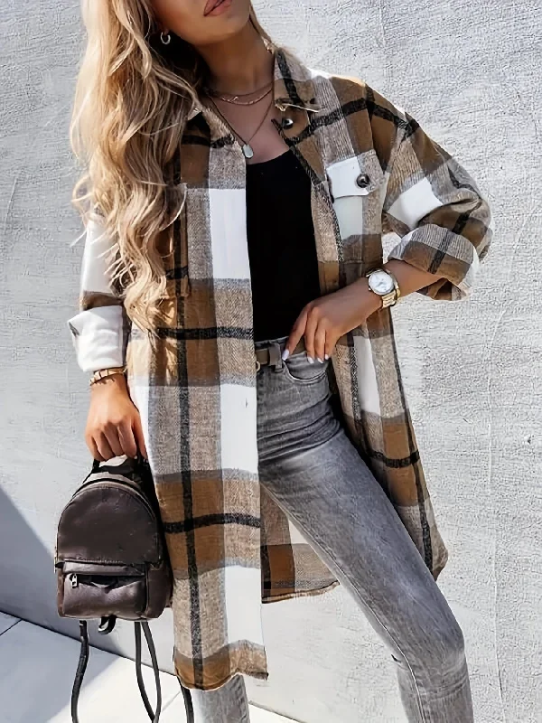 Women's Long Sleeve Plaid Shirt Jacket