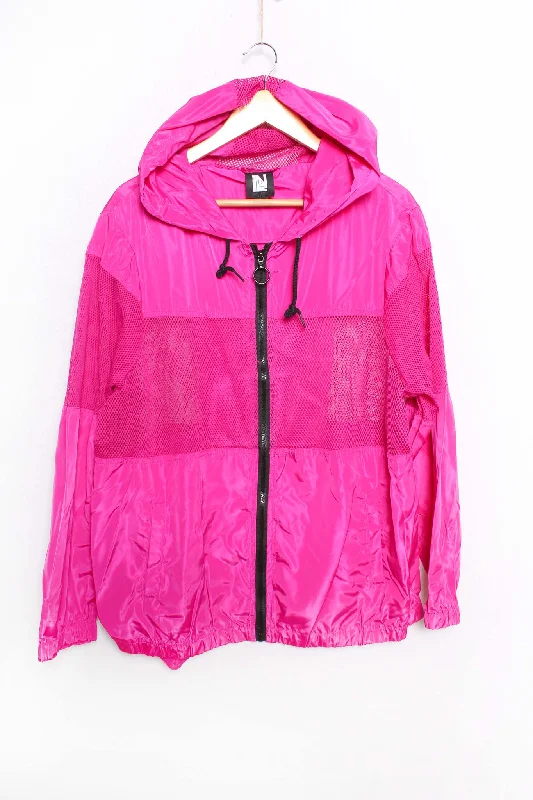 Women's Plus Long Sleeve Zip Up Mesh Detail Hooded Windbreaker Jacket