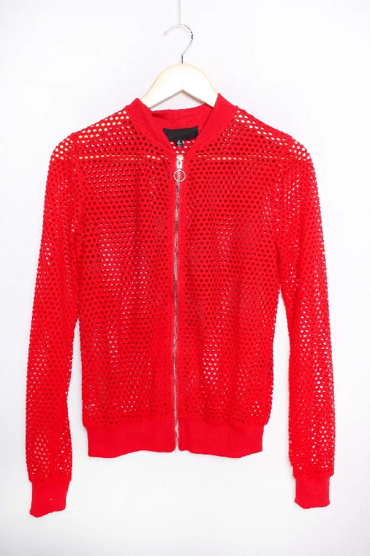 Women's Long Sleeves Zip Up Fishnet Jacket