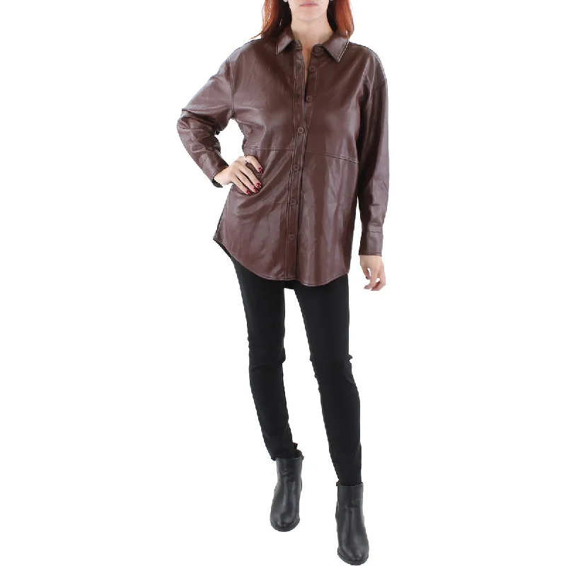 Womens Faux Leather Long Sleeves Shirt Jacket