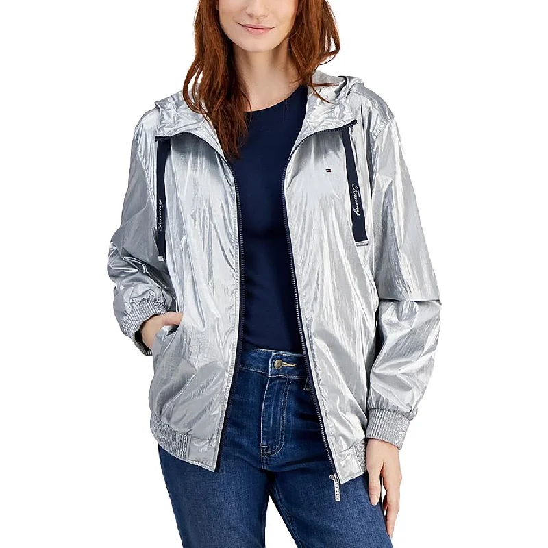 Womens Metallic Long Sleeve Windbreaker Jacket