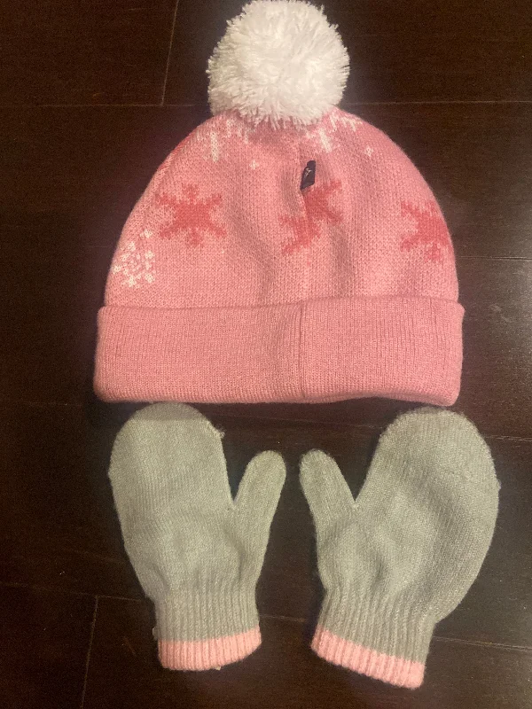 Snozu Pink white and gray hat and glove set 6-9 Months