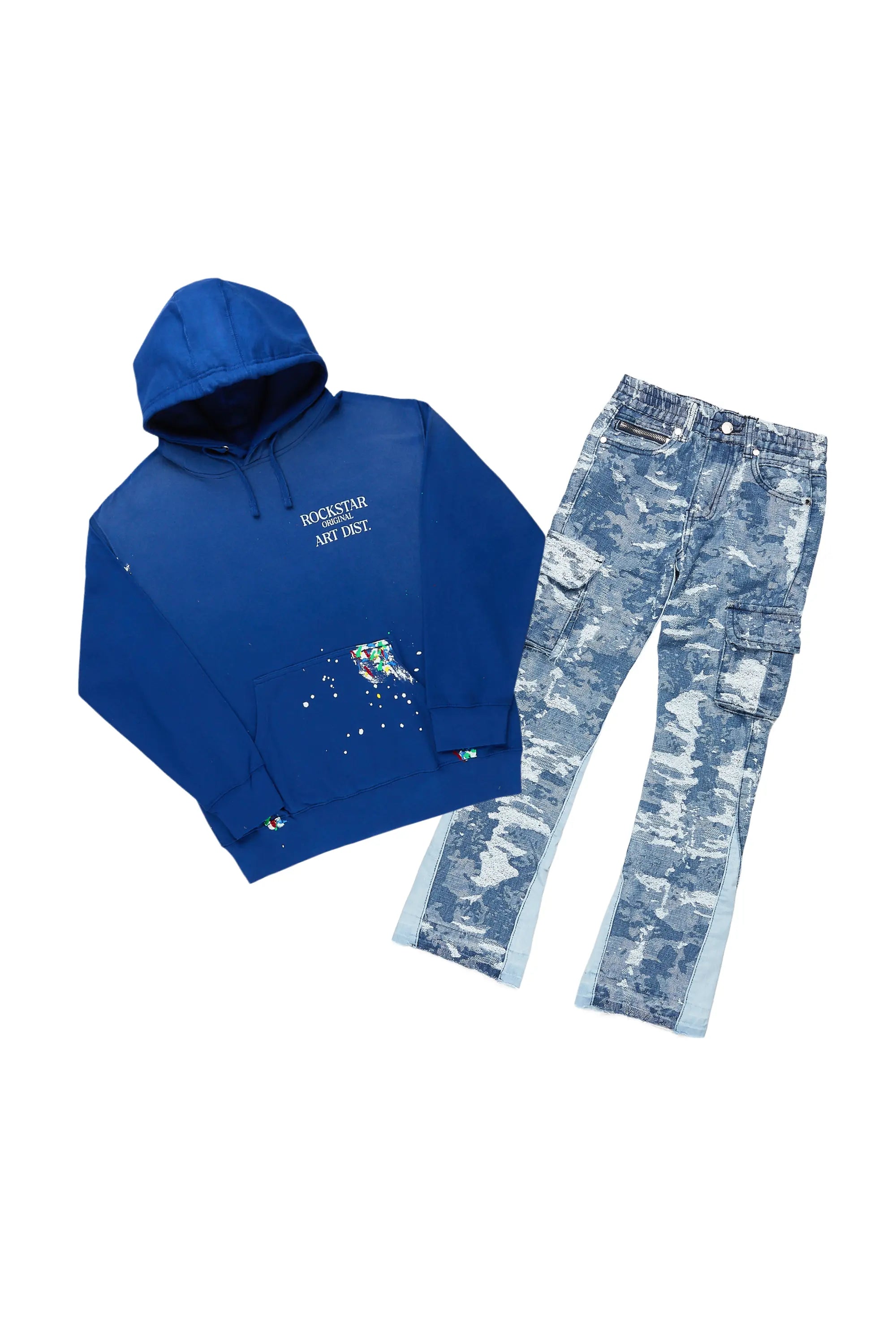 Boys Artie Royal Blue Hoodie/Stacked Flare Jean Set