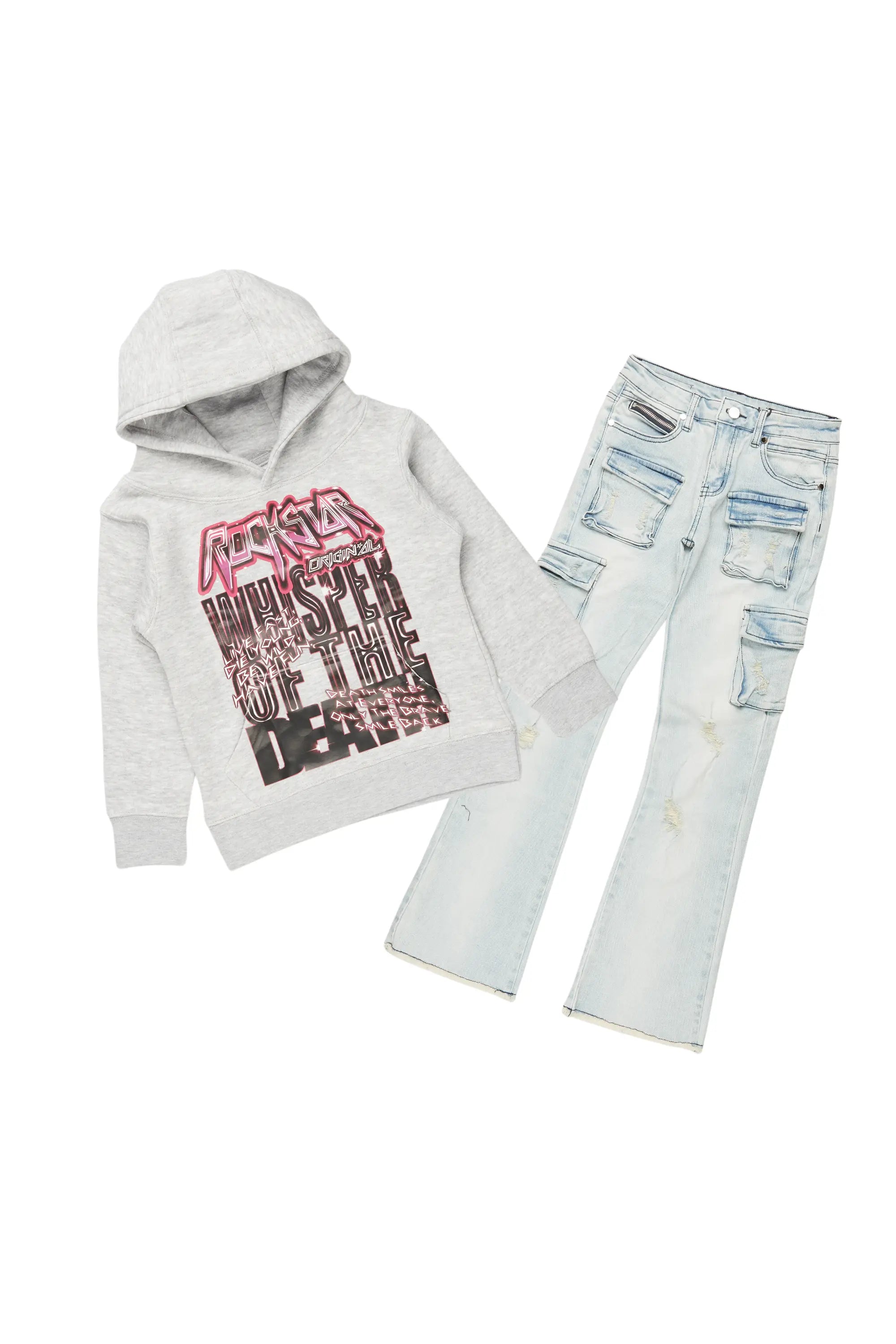 Boys Lachlan Grey/Blue Hoodie/Stacked Flare Jean Set