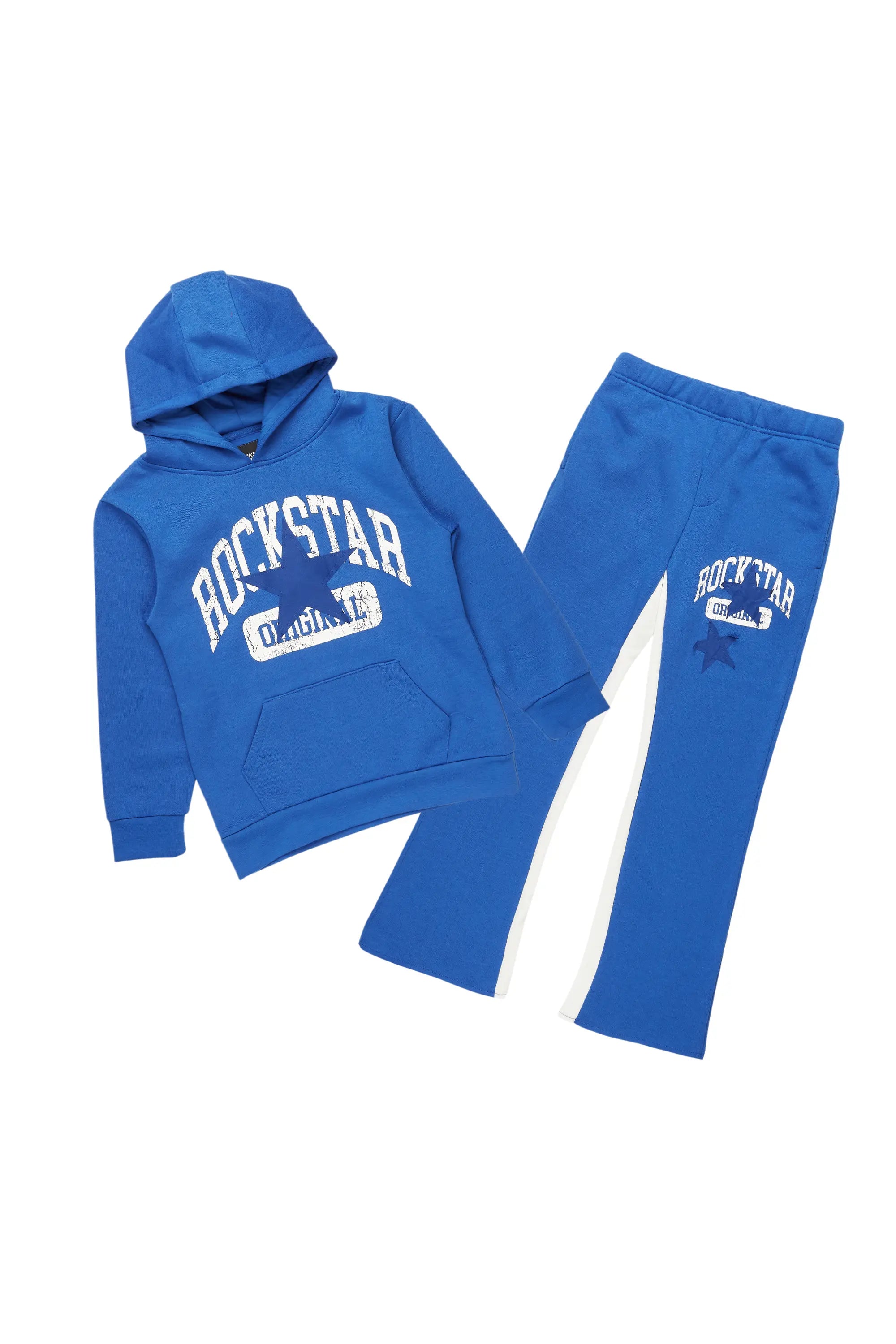 Boys Mallor Royal Blue Baggy Stacked Hoodie Track Set