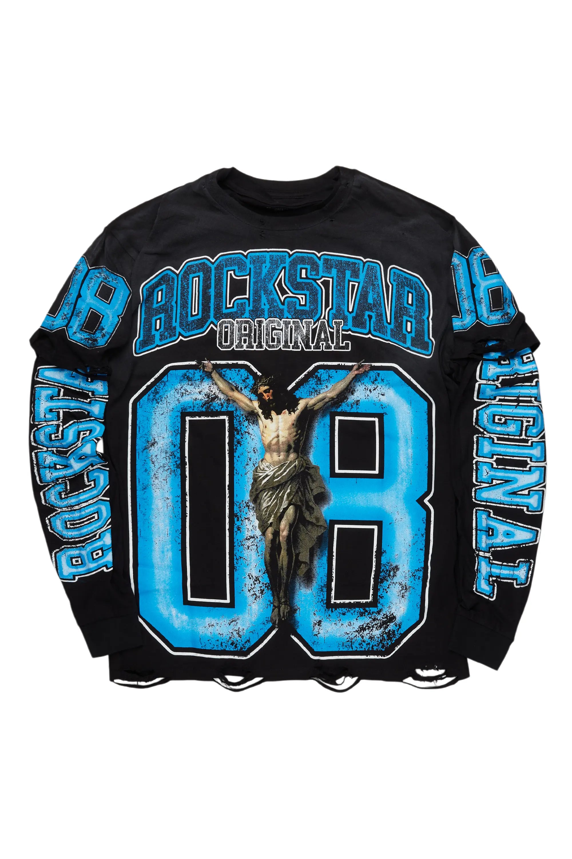 Fields Black/Blue Double Layer Long Sleeve Graphic T-Shirt