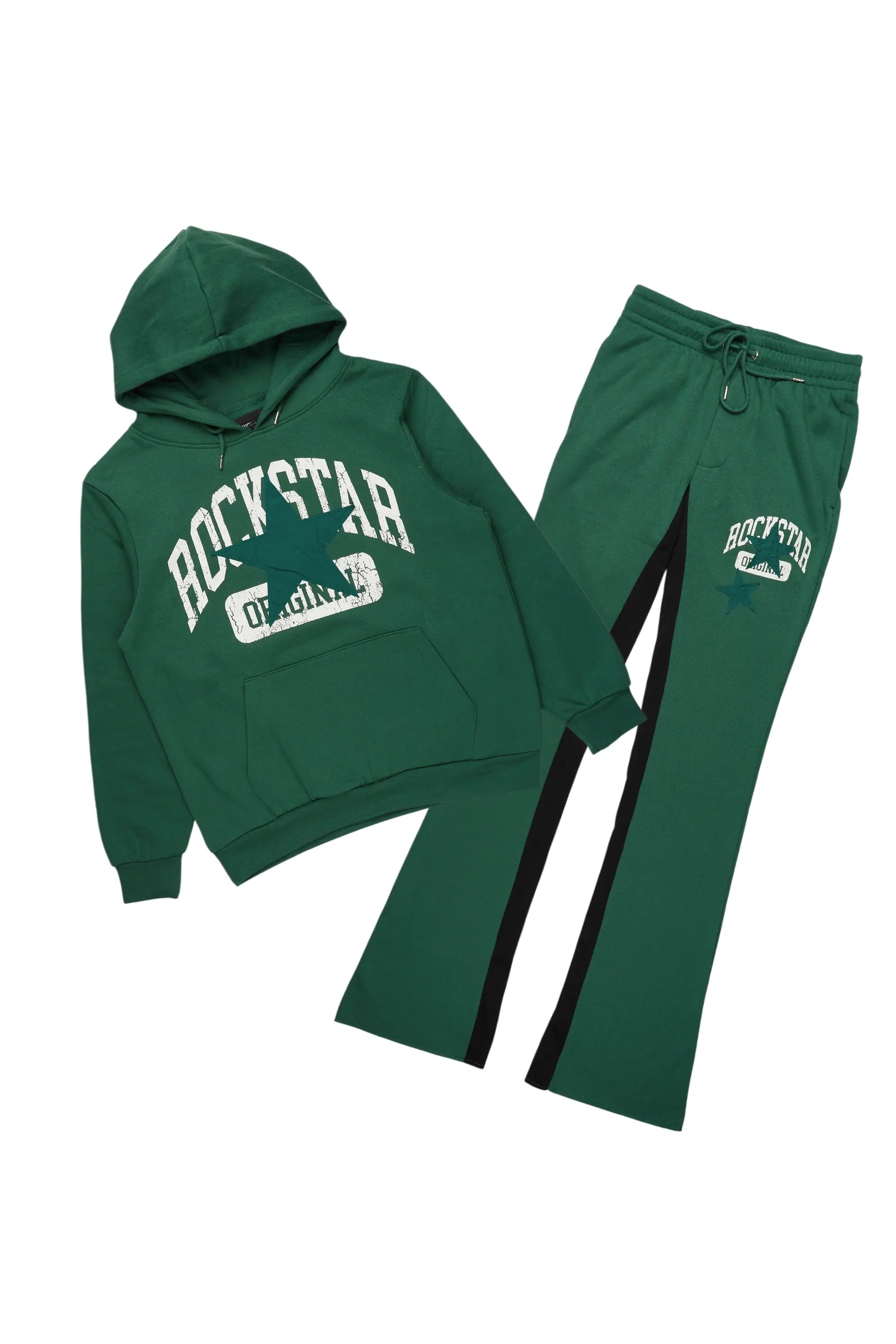 Mallor Green Baggy Stacked Hoodie Track Set