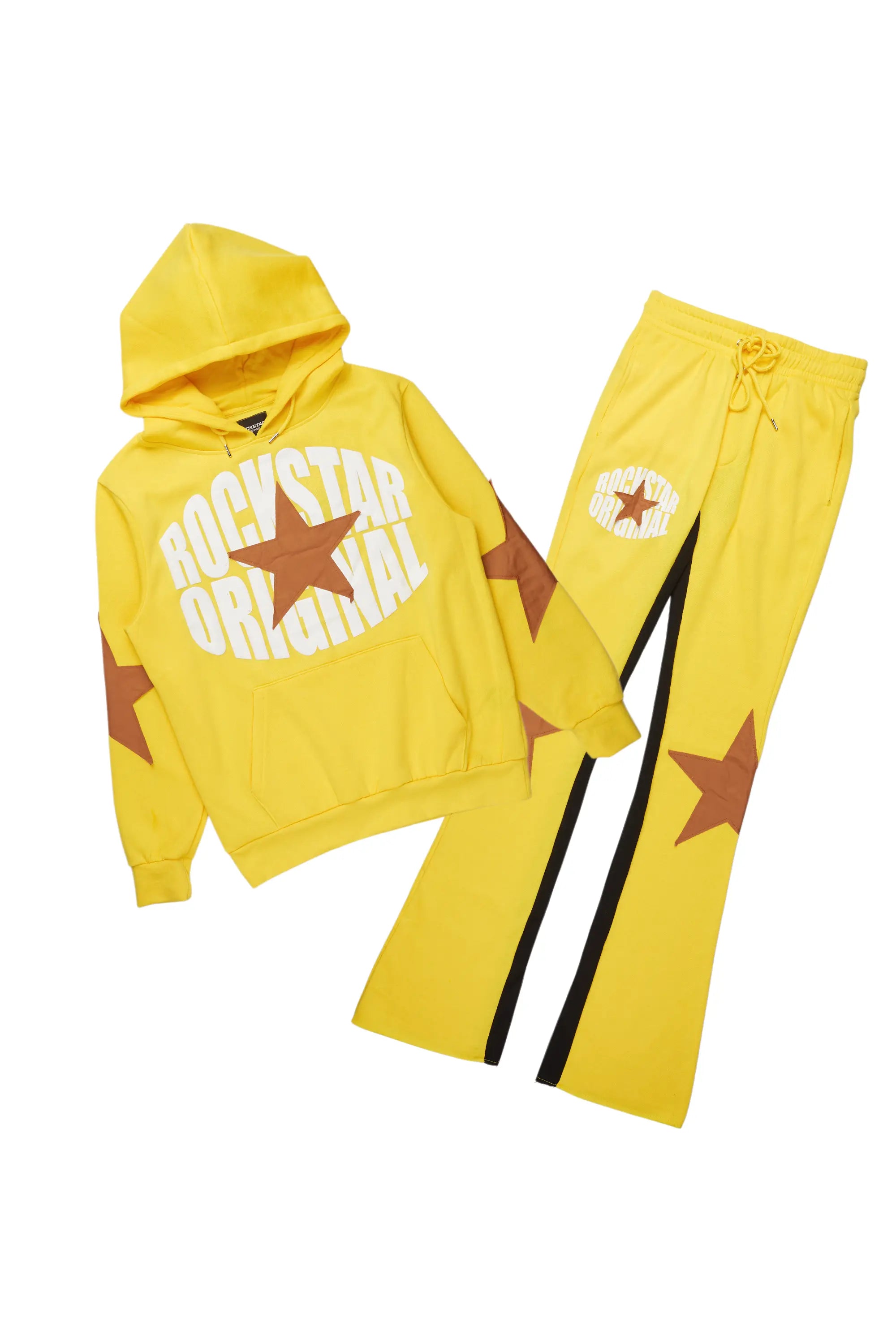 States Yellow Baggy Stacked Hoodie Track Set