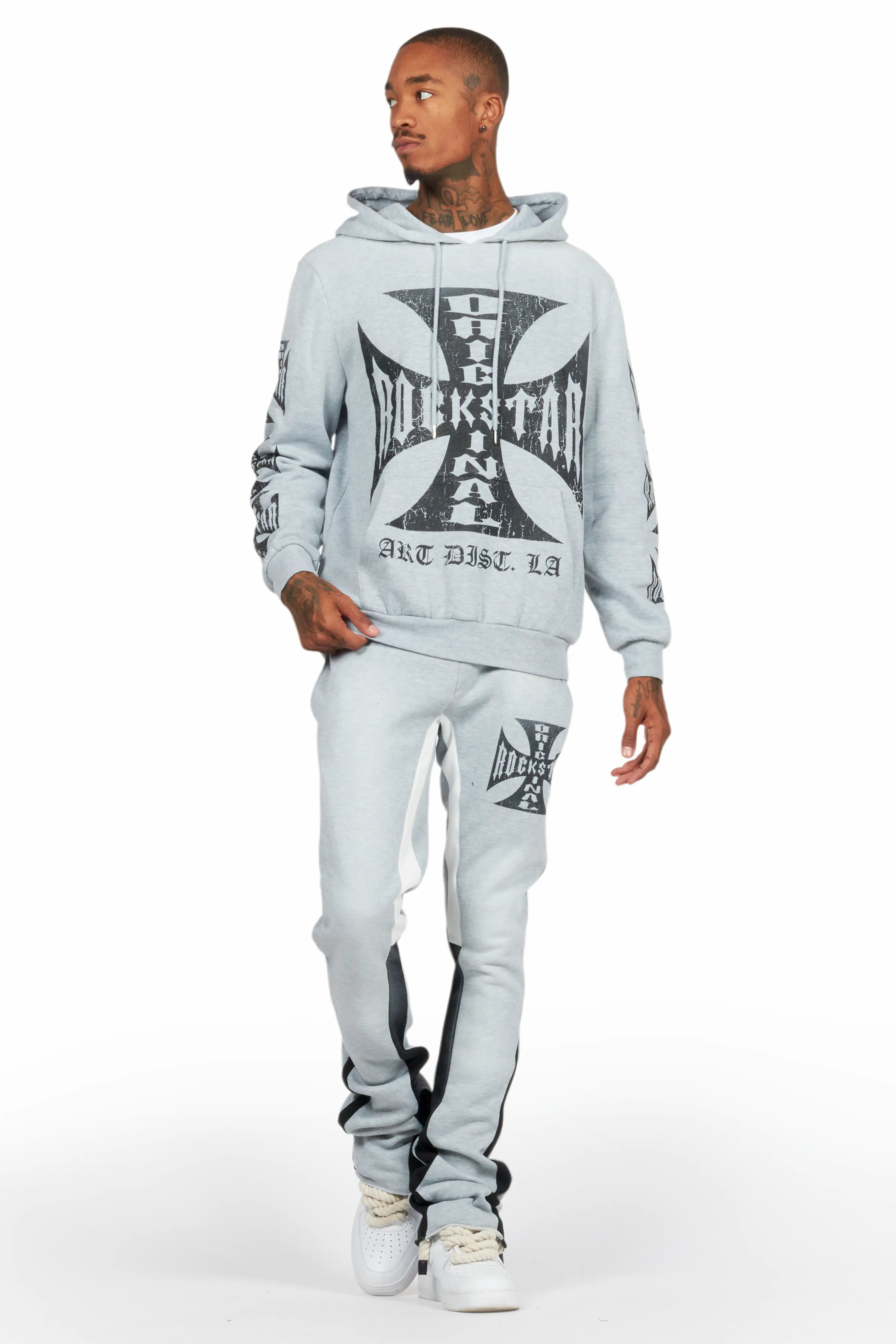 Udell Heather Grey Stacked Flare Hoodie Track Set