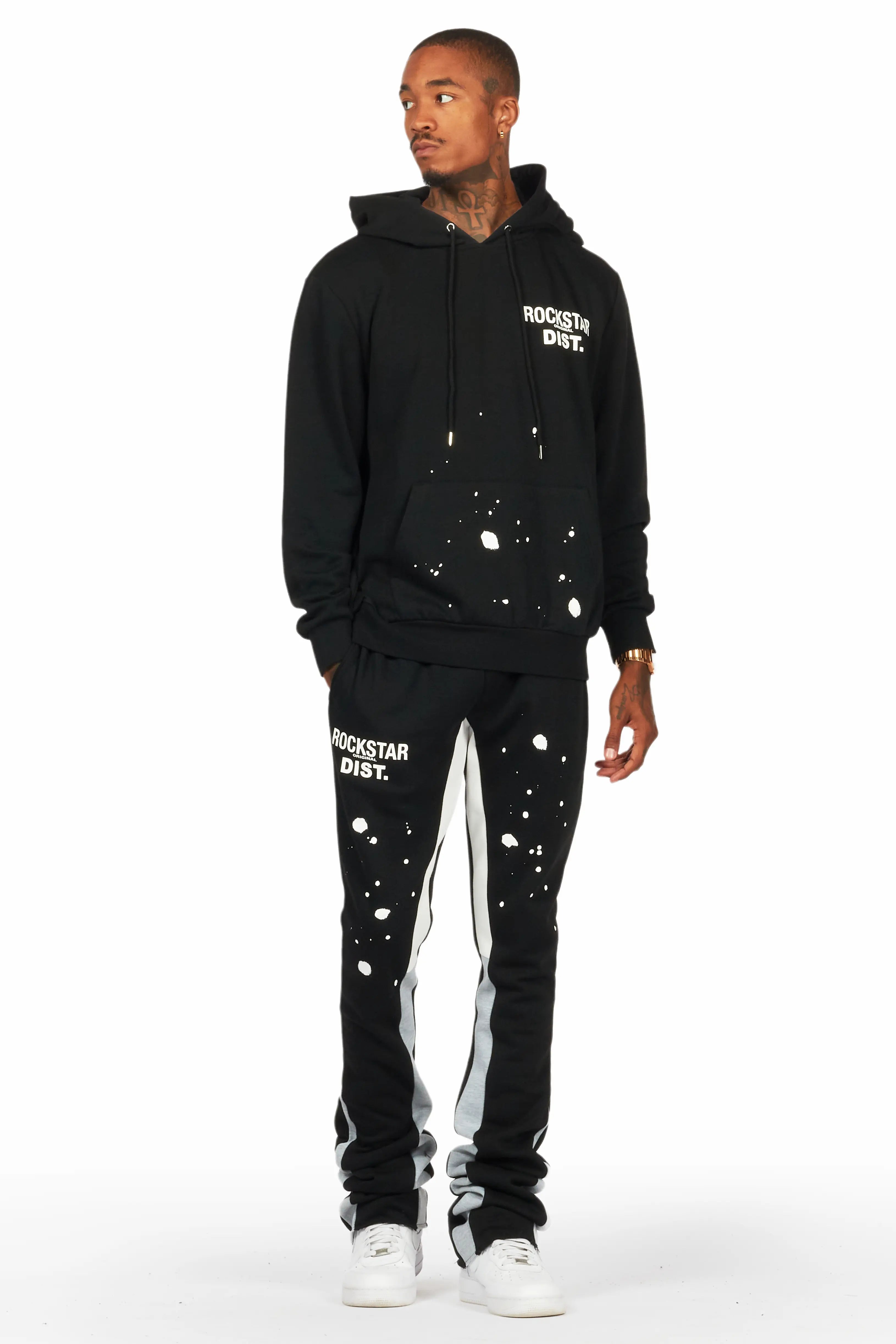 Raffer Black/White Hoodie/Super Stacked Flare Pant Set