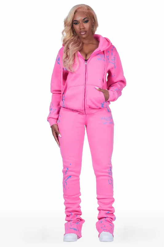 Destinee Bubblegum Pink Zip Up Super Stacked Trackset