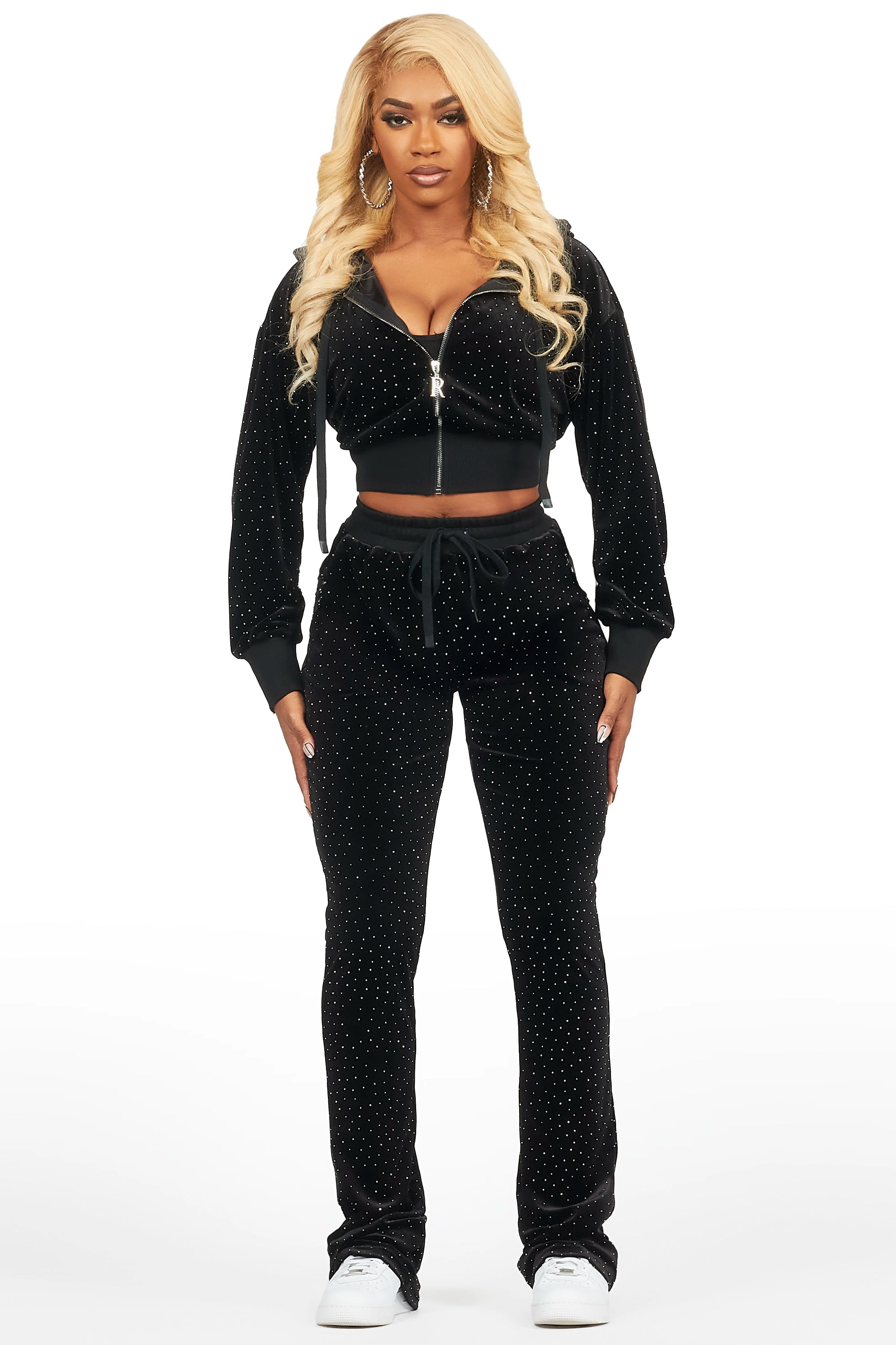 Khalilah Black Velour Stacked Trackset